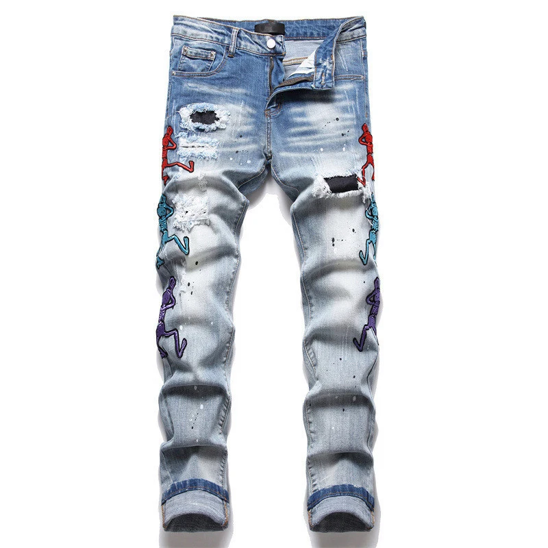 

Джинсы хип-хоп Sulaman Kaki Kecil Бару Musim полуджинсы Pria Ritsleting Lutut Elastis Ketat джинсы Pria Tren Jeans Pria Pantalon H