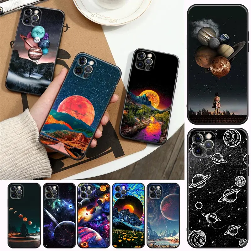 

Night Sky Apple Case For iPhone 11 12 13 Pro Max mini XS X XR 7 8 6 6S plus SE 2020 Silicone Cases Cover Space planet Moon Stars