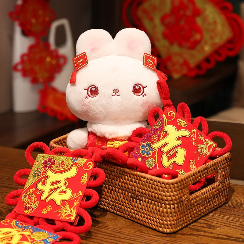 

Rabbit Zodiac Mascot Lucky Red Chinese Style Bunny Doll Toy Plushies Home Decor Stuffed Animal Gift