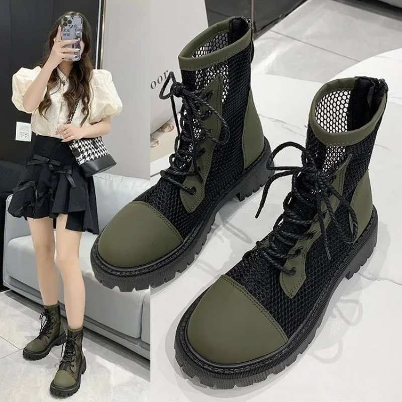 2023 Summer Mesh High Boots Women's Breathable Mesh Net Knight Boots Thick Bottom Hollow But Knee Long Cool Boots Sexy Sandal