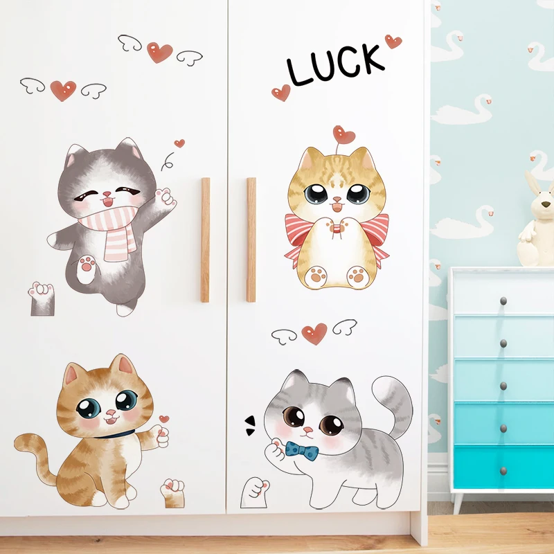 

[shijuekongjian] Cartoon Cats Wall Stickers DIY Moggy Animals Mural Decals for Kids Rooms Baby Bedroom Nursery Home Decoration