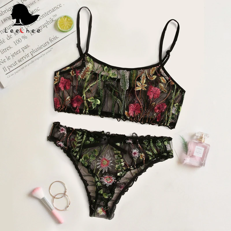 

Leechee модное сексуальное нижнее белье, Женский сетчатый прозрачный бюстгальтер с вышивкой, женское эротическое нижнее белье из газовой ткан...