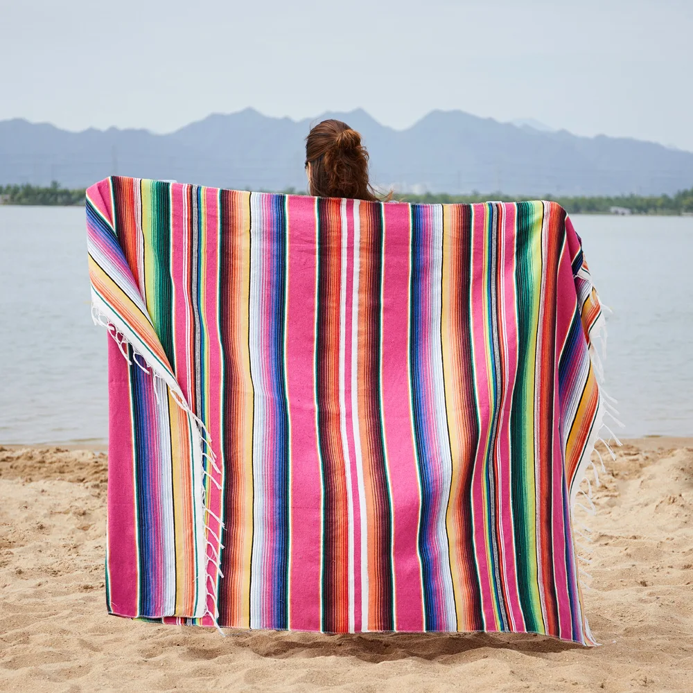 

Colorful Throw Blanket Shawl Mexican Beach Towel Rainbow Stripe Table Runner Sofa Cover Nordic Tablecloth Rectangle Beach Mat