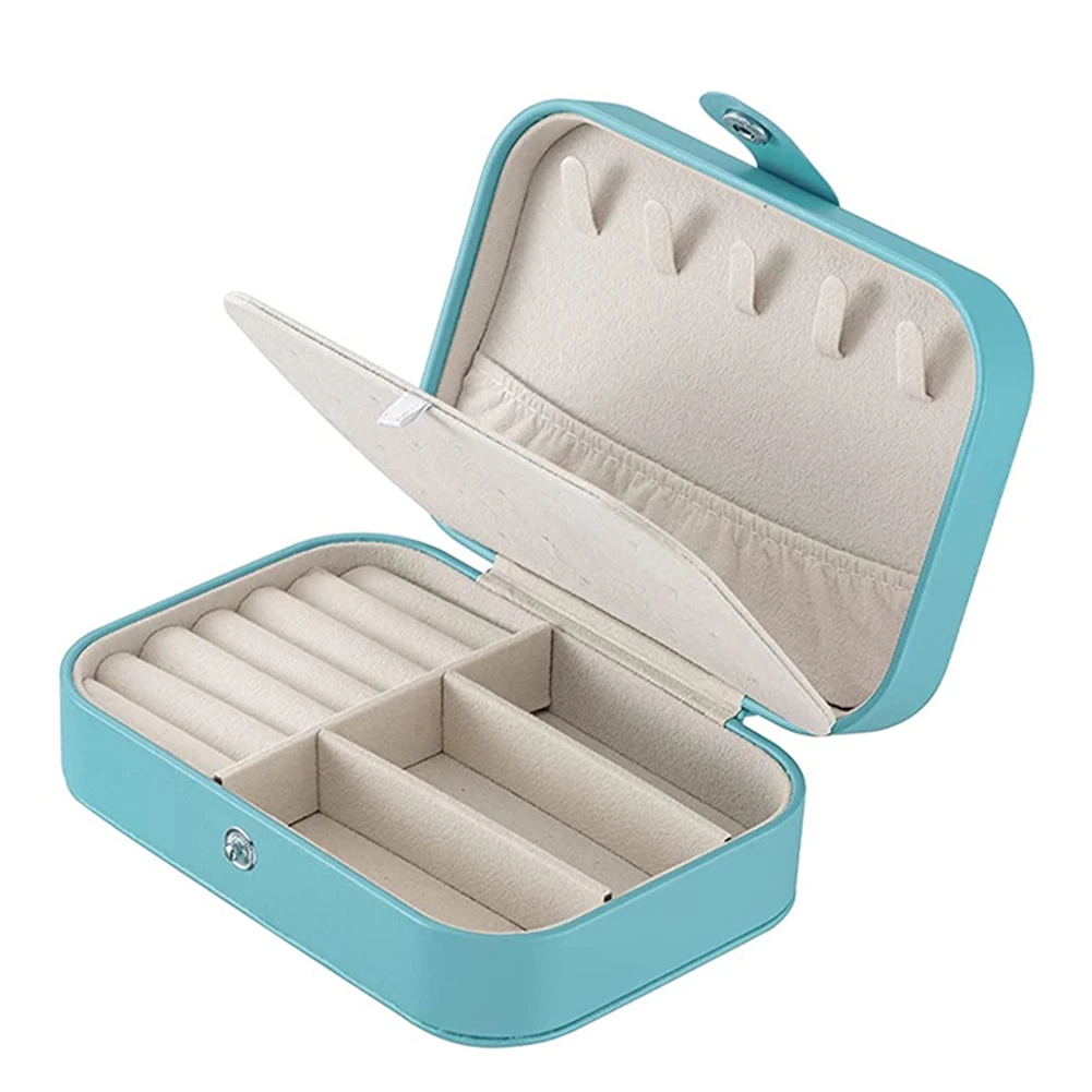 

Portable Jewelry Box Small 2-Layer Travel Jewelry Organizer PU Leather Display Storage Case (Lake Blue)