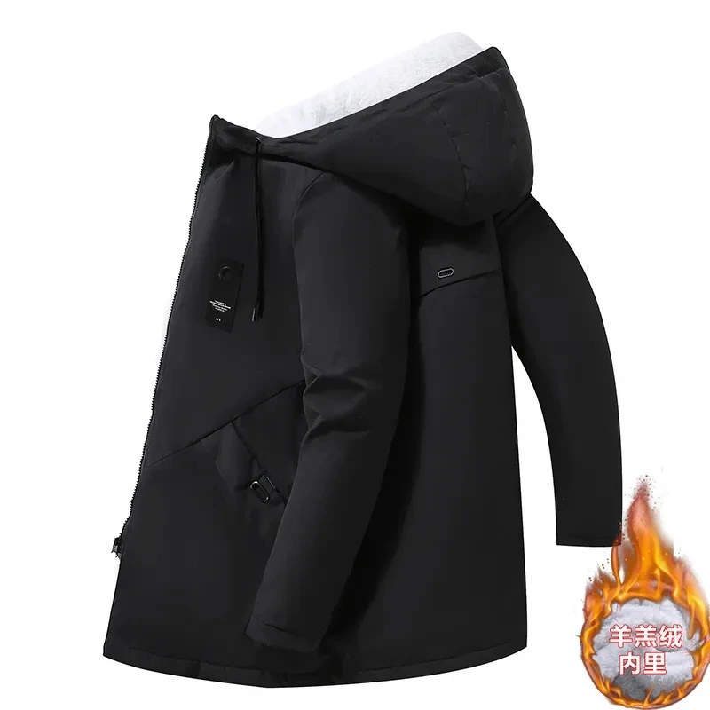 Upgrade New Men Solid Parkas Winter Casual Padded Jacket Hooded Down Thick Coats Waterproof Medium and Long Size Windbreaker