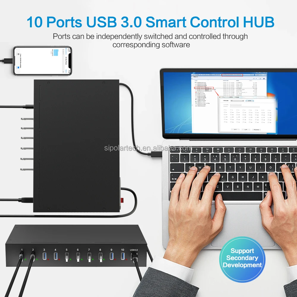 Фото Sipolar SH3-10 Дистанционный монитор и управление Высокоскоростной USB 3.0 1 м 10 портов Smart Control USB-концентратор №4
