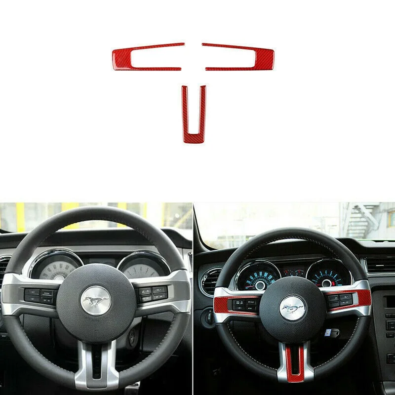 

Car Carbon Fiber Texture Interior Steering Wheel Panel Frame Cover Trim For Ford Mustang 2009 2010 2011 2012 2013 Auto Part