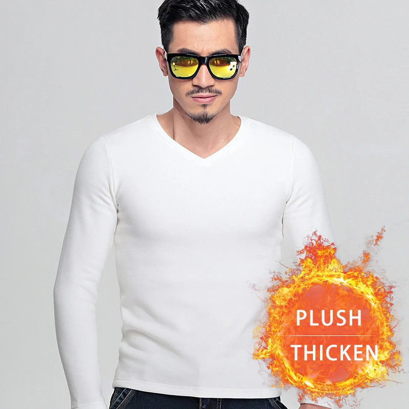 

Winter Men's Long-Sleeved Thermal Underwear Men Plus Velvet Padded T-Shirt Round Neck Slim Bottoming Shirt Mens Underwear