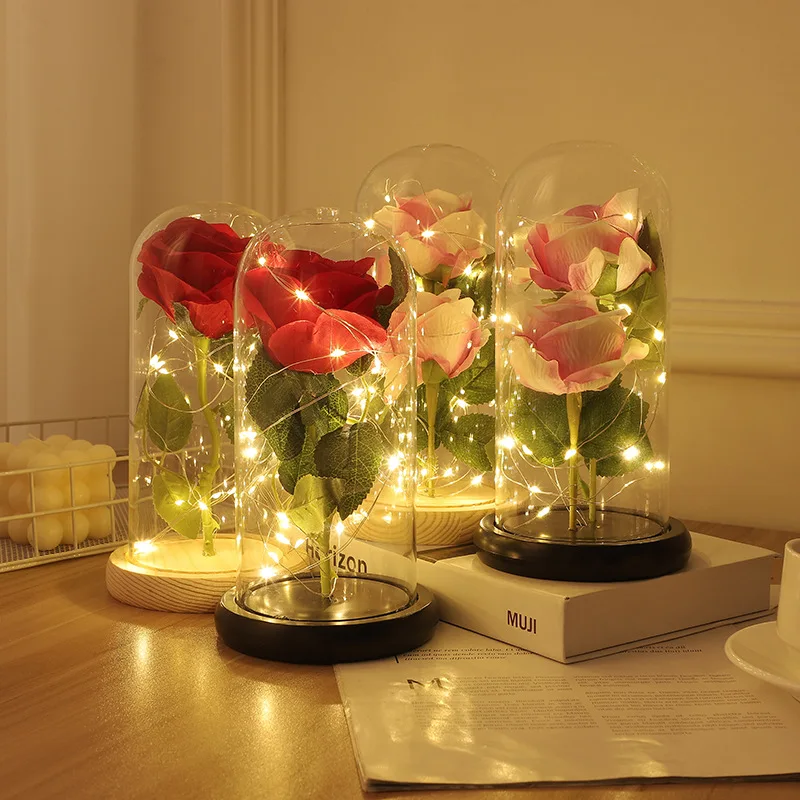 

Eternal Rose LED Light Foil Flower In Glass Cover Mothers Day Wedding favors Bridesmaid Gift Valentines Day Gift for Girlfriend