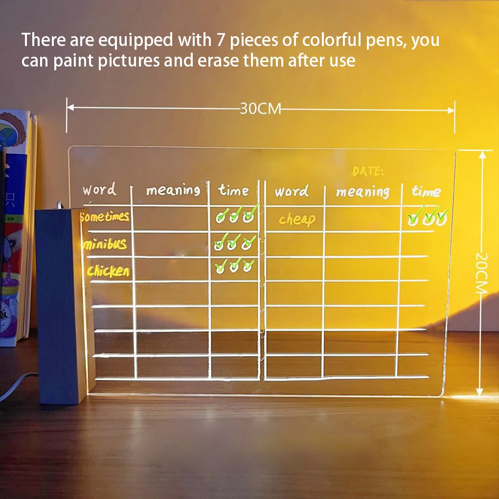 

Drawing Note Board Lamp Glowing Acrylic Erasable Night Light Bedside Rewritable Lighting Decor Personalized 15x15cm