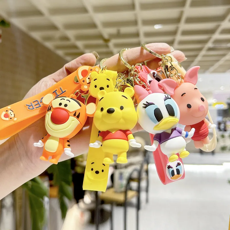 

Cartoon Donald Daisy Duck Disney Keychain 3D Doll Figures Kawaii Pendant Cute Girl Keyring Pvc Car Bag Mobile Phone Accessories