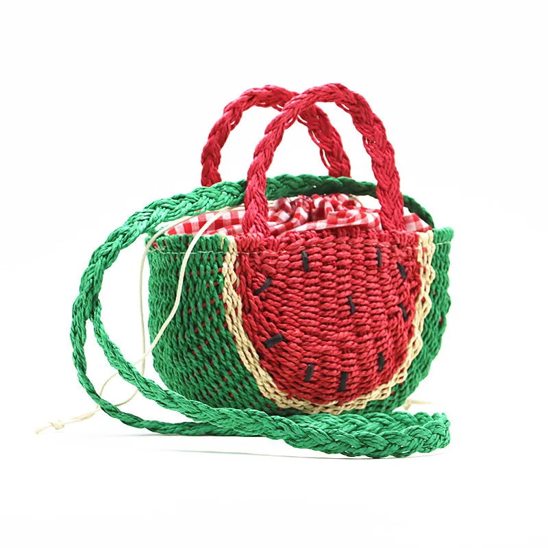 New Watermelon Straw Bag Shoulder Crossbody Braided Children's Handbag Women's Fruit |