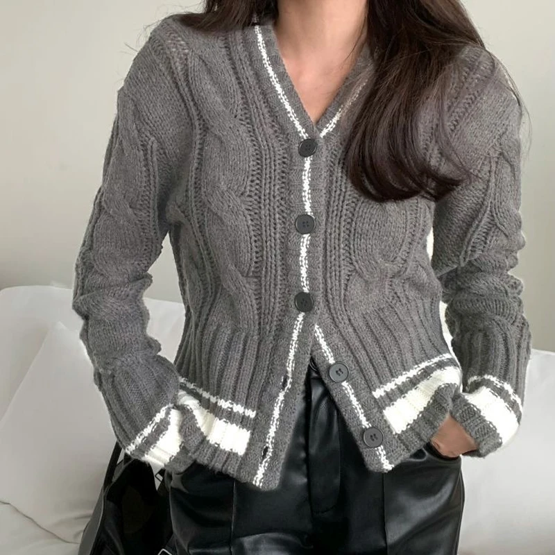 Осенне-зимний однобортный свитер в стиле пэчворк модный теплый мягкий кардиган