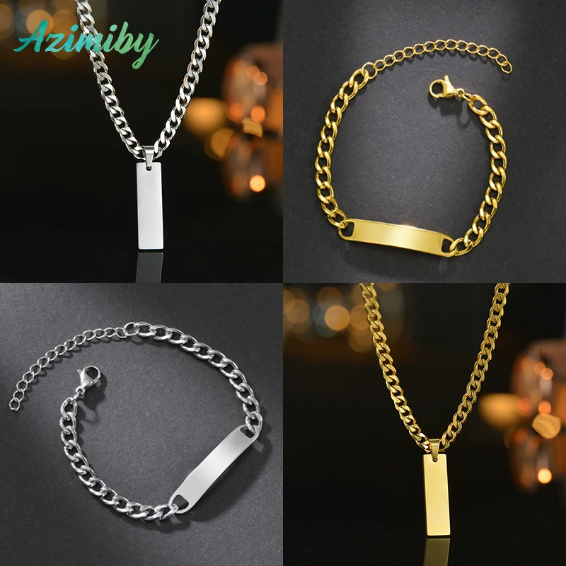 

Браслеты Azimiby из нержавеющей стали для мужчин и женщин, персонализированные украшения на заказ с гравировкой имени, идентификацией, надписью на день рождения