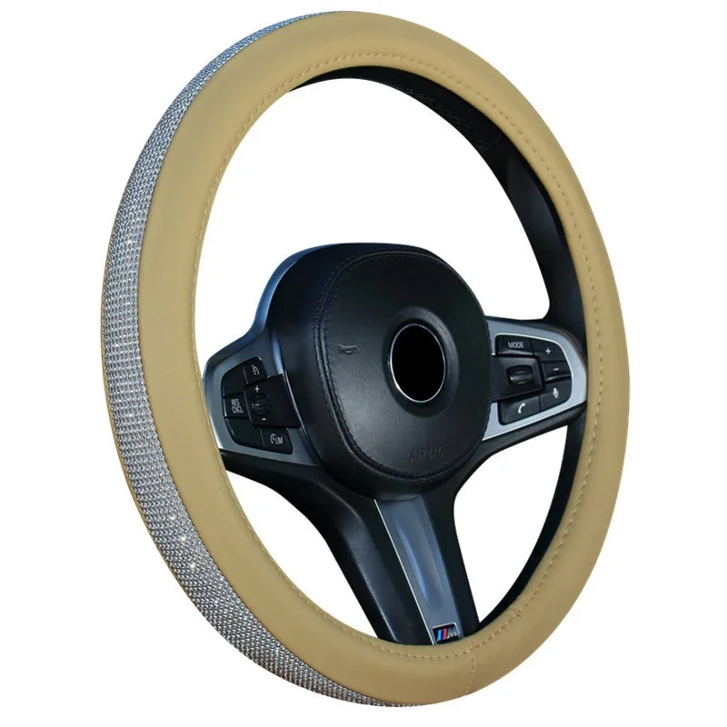 Чехол на руль автомобиля со стразами, кожаный блестящий кристалл и бриллиант, защита рулевого колеса, аксессуары для украшения интерьера автомобиля