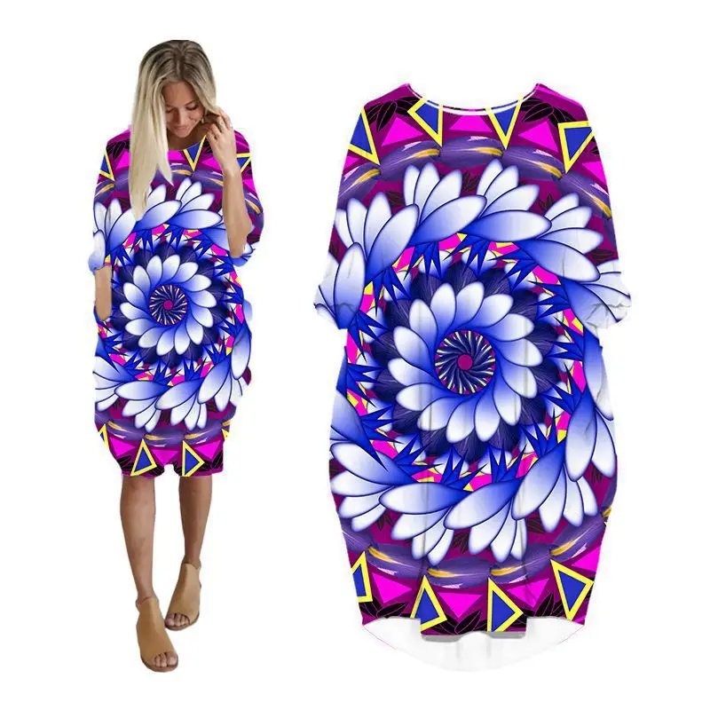 

mandala 3d batwing pocket dress women streetwear long sleeve fashion dresses casual harajuku plus size clothing vintage clothes
