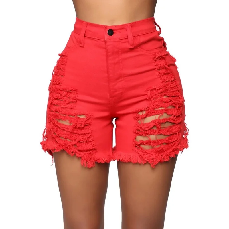 Sexy High Waist Hollow Button Denim Shorts 2021 Summer New Straight Women Plus Size Zipper Flanging Fashion Casual Short Jeans