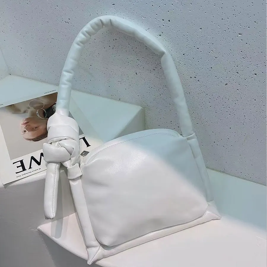 Unique Design High Quality PU Leather Filled Cotton Solid Color Shoulder Diagonal Small Square Bag Famous Brand Designer Satchel