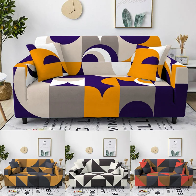 

Geometric Print Sofa Cover 3 Seater Stretch Armrest Sofa Slipcover Removable Washable Home All-inclusive Chaise Cover Home Decor
