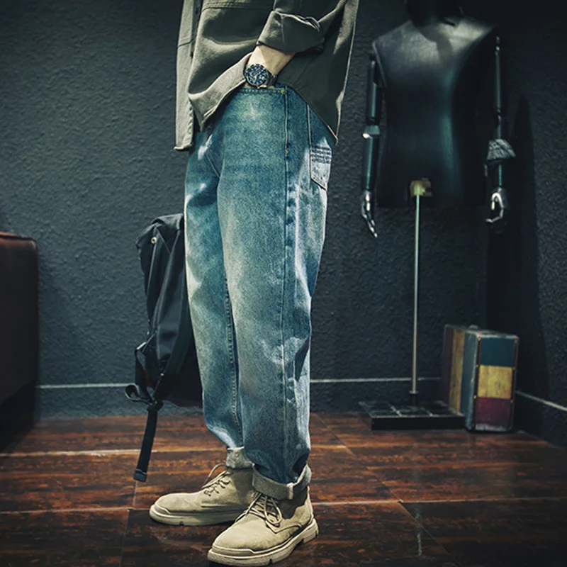 Streetwear Men 2022 New Style Pattern Recreational Blue Trousers Straight Cylinder Comfortable Loose Large Jeans Autumn Female