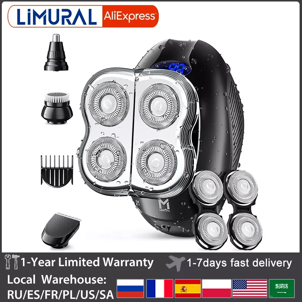 

Head Shavers for Bald Men Rotary Shaver with 2Blade Set Wet&Dry 4in1 Small with Nose Trimmer Hair Clipper