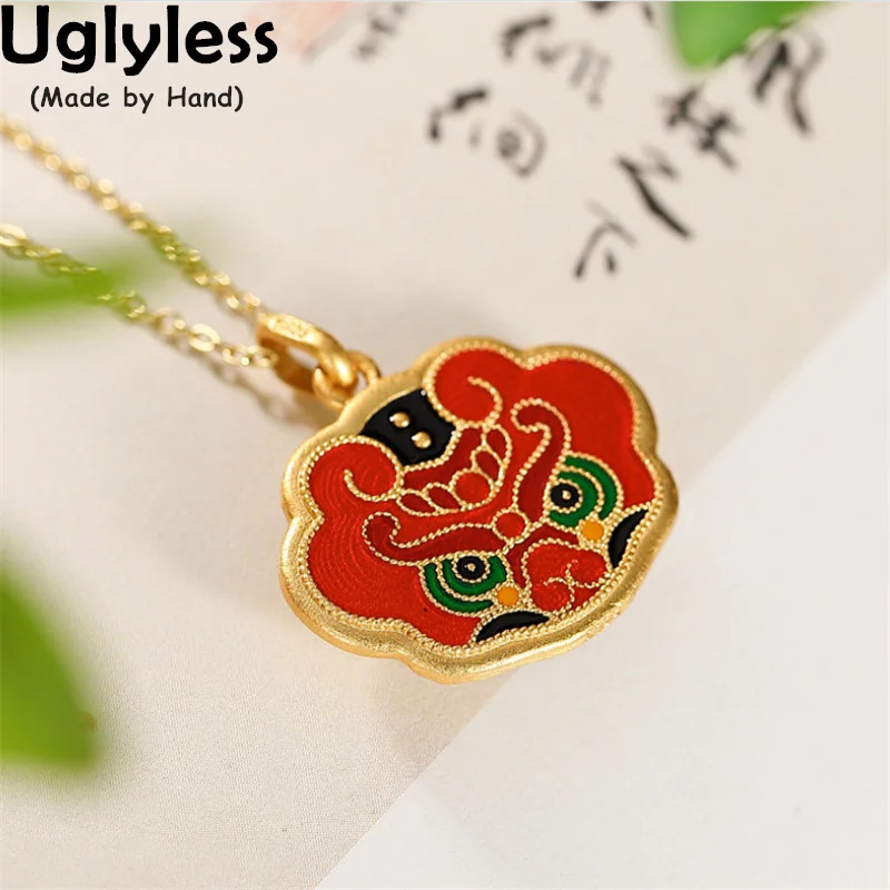 

Uglyless Spring Festival Lion Dance Orient Ethnic Jewelry for Women Natural Jade Pendants Necklaces 925 Silver Animals NO Chains
