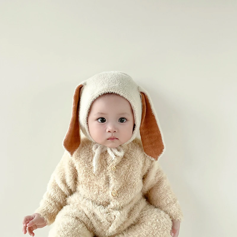 

Winter Warm Hat for Baby Plush Bunny Rabbit Ear Kids Beanie Cap For Boys Girls Adjustable Thick Warm Kids Bonnet Infant 0-3Y
