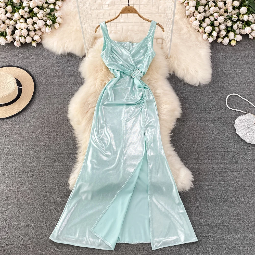 

Женское элегантное вечернее платье на бретельках, модное пикантное зеленое вечернее платье без рукавов с открытой спиной, длинные летние п...