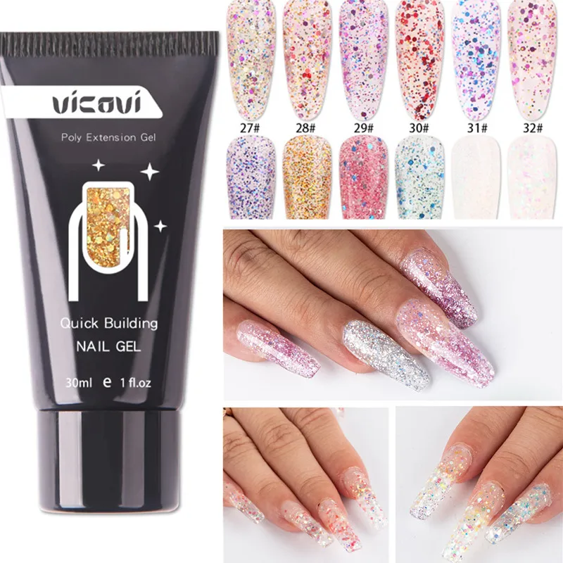 15ml Poly Nail Gel Glitter Building Nail Gel For Manicure Nail Art Design Luminous Polygels Extension Nail Gel For Nail