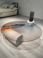 Minimalist round Small Apartment Rainbow FRP Marble Water Ripple Glass Plastic Tea Table Assembly
