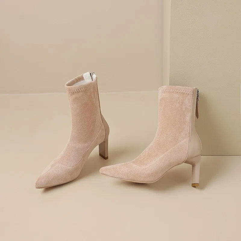 Ботинки-носки телесного цвета женские эластичные ботинки Новинка 2023 летние