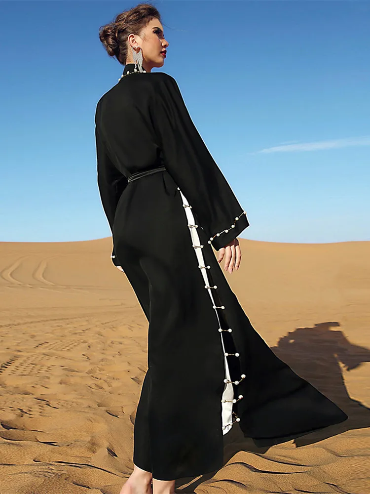 Рамадан Eid Djellaba Abaya Дубай мусульманское платье кимоно кардиган халаты жемчужные