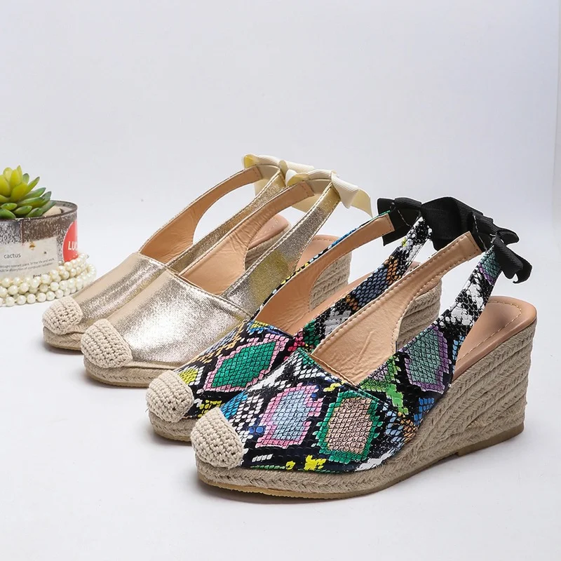 

Sandals Women Wedges Snakeskin Peep Toe Ladies High Heels Print Platform Female Buckle Strap Woman Shoes Summer Fashion Sandals