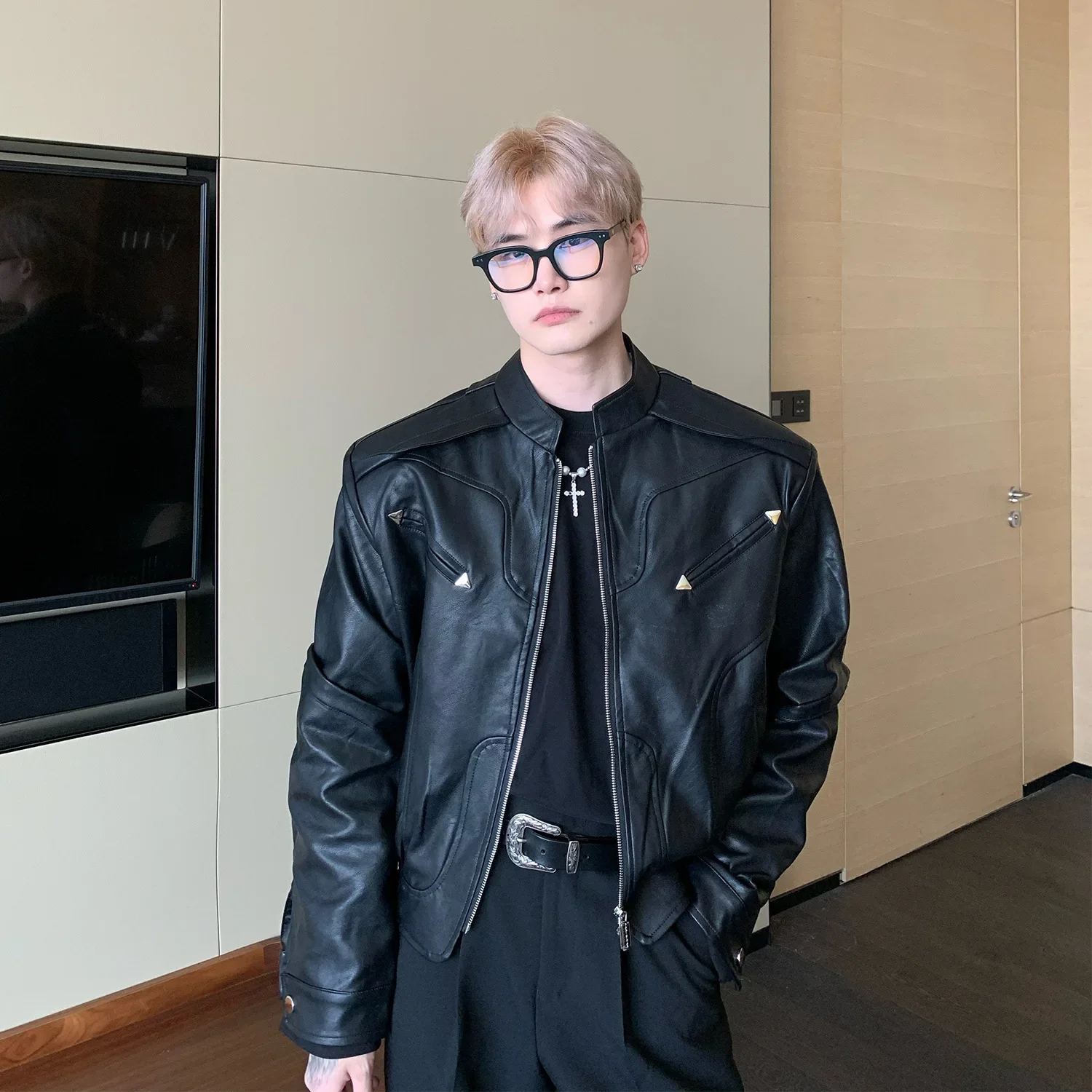 Высококачественная укороченная мотоциклетная кожаная куртка в американском