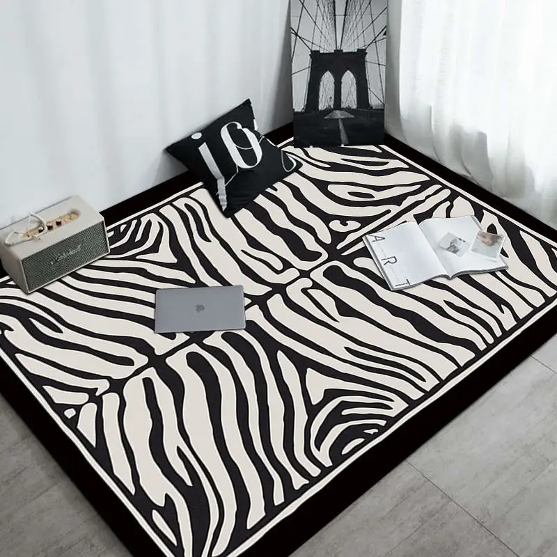 

Zebra Printed Carpet Black and White Simplicity Living Room Bedroom Rug Home Decoration Coffee Table Mats Bathroom Non-slip Mat