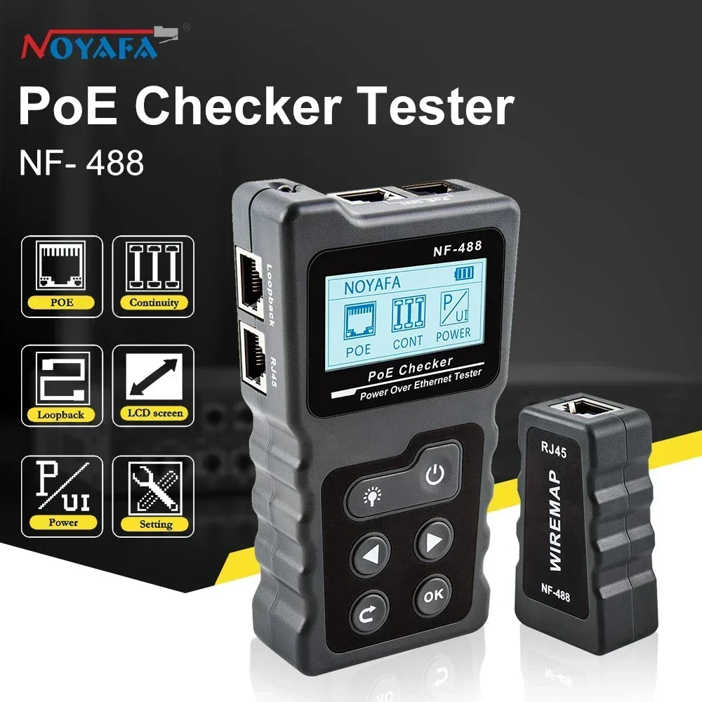 NOYAFA NF-488 Тестер сетевого кабеля ЖК-дисплей Кабельный трекер PoE Checker Онлайн-тест