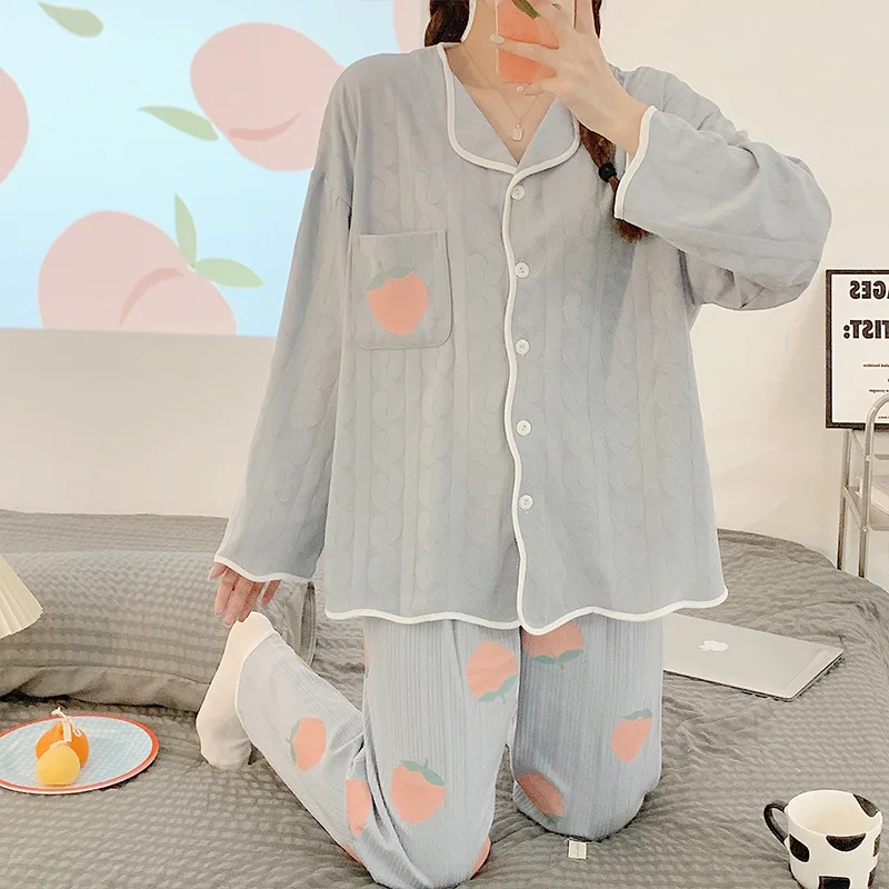 Yasuk Spring Autuum Fashion Women's Casual Sleepwear Homewear Lovely Sweet Girl Pajamas With Pants Soft Simple Strawberry Kawaii