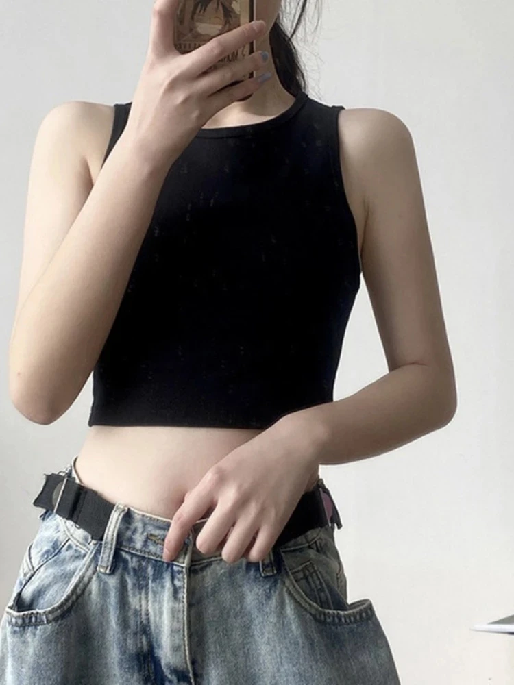 

Summer New Ladies Retro Crop Top High Waist Slimming Stretch Slim Short Sleeveless Bottoming Top Sexy Basic street y2k clothing