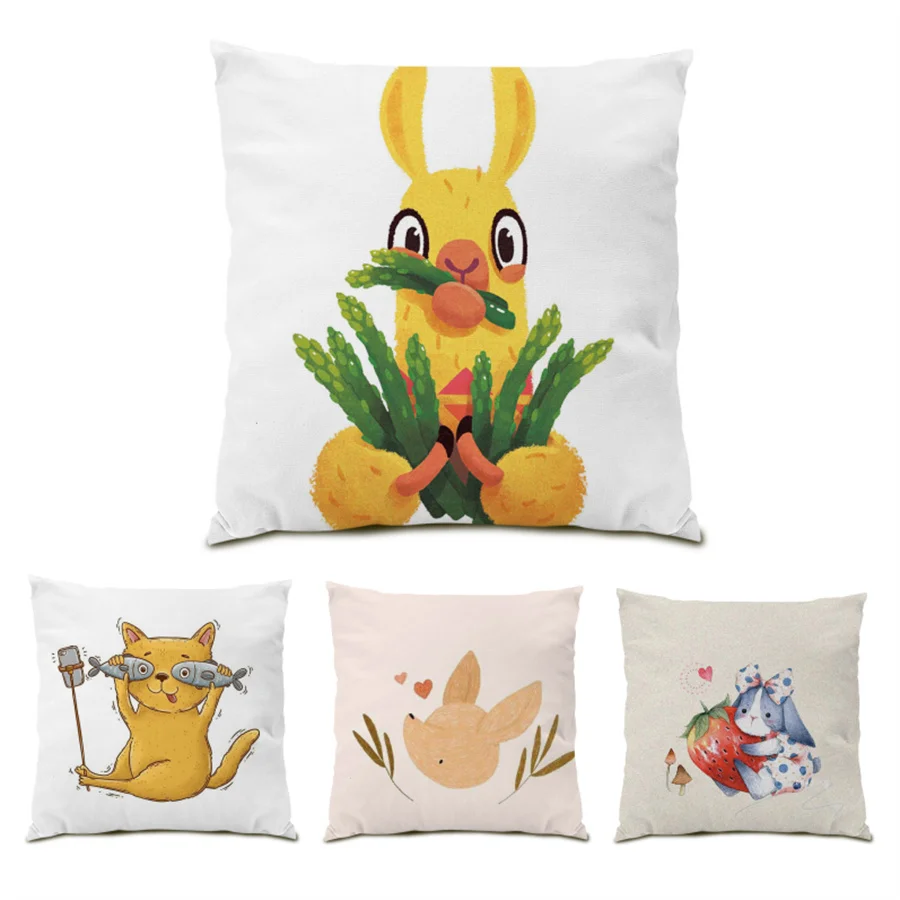 

Simple Polyester Linen Ornamental Living Room Vintage Pillow Case Decorative Cushion Cover Cute Velvet Animals Decoration E0446