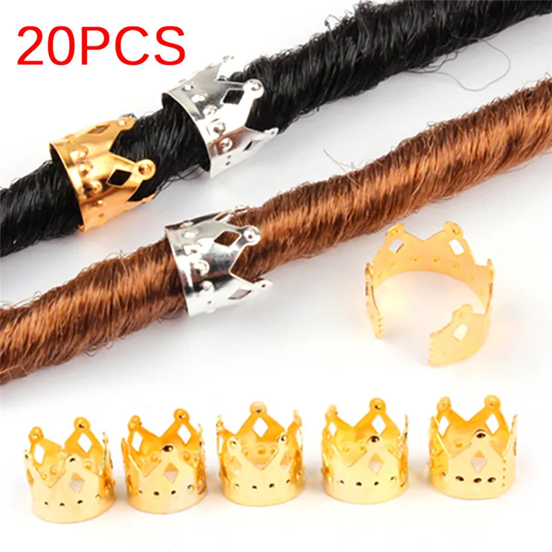 

Gold,Silver Metal Hair Braid Crown Hollow Out Design Adjustable Hair Cuffs Clips Ring Tube Silver Gold Hair Jewelry 20pcs