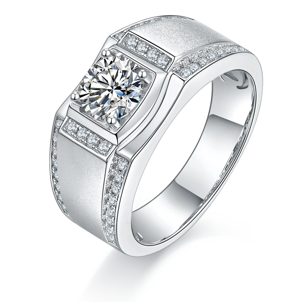 

Jewelry 1ct VVS1 D Color Moissanite Diamond Mens Ring Jewellery Gold Plated Sterling Silver 925 Custom Moissanite Ring OEM