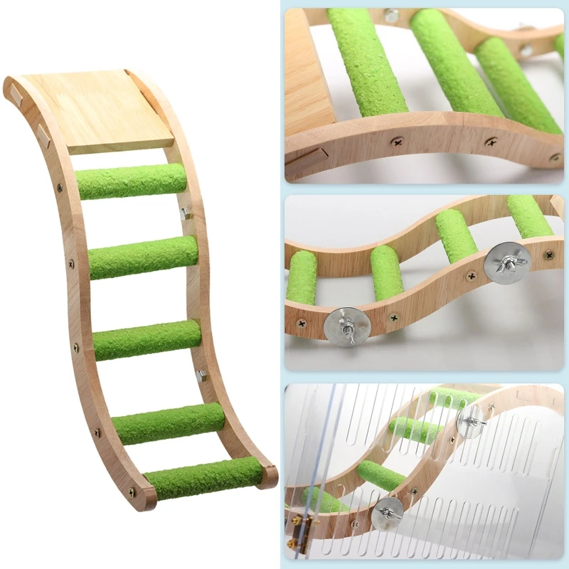 Pet Parrots Wooden Ladder Climbing Bridge Bird Perch Stand Chewing Toy Play Platform Hanging Swing Cage Accessories |