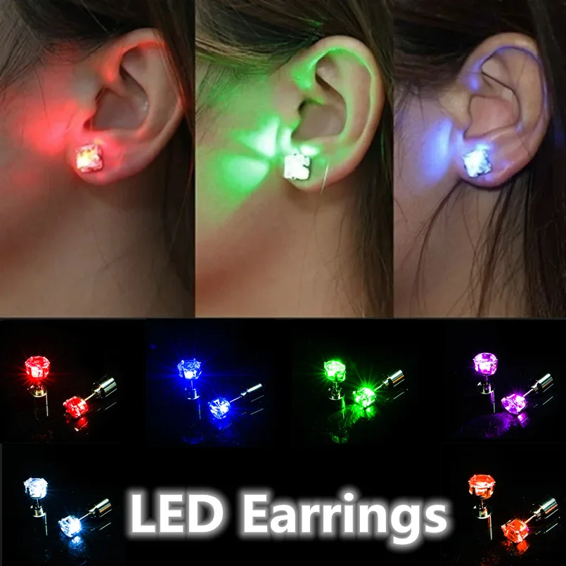 

2-4PCS Unique Boys Girls LED Light Bling Studs Earrings Christmas Gift Halloween Party Night Earring Studs Fashion Jewelry