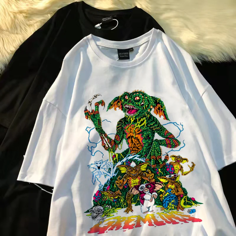 

Oversized T-Shirt Skull Print Short Sleeve Summer Loose Retro Tide Brand Student Couple Summer Short-sleeved Gothic WomenT-shirt