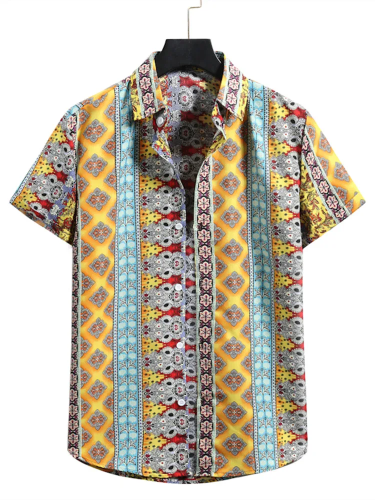 

Men's Summer New Casual Single Breasted Printed Hawaiian Short Sleeve Lapel Shirts Cool 24 Optional Everyday Shirts for Men