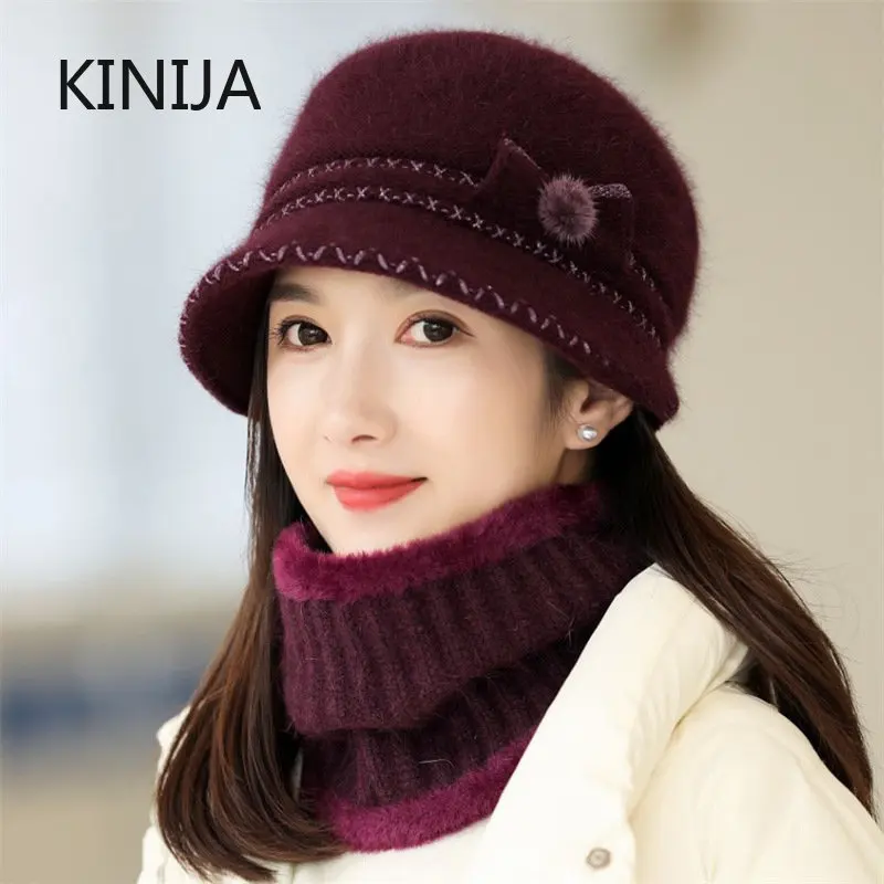 

Winter Beanies hat for women Rabbit Fur Knitted Hats Casual Solid Color Bonnet Caps Boina Feminino Wool Warm Hat Headgear mom