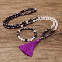 oaiite handmade natural amethyst stone with tassel women strand necklaces healing reiki beads necklace bracelet buddhist jewelry
