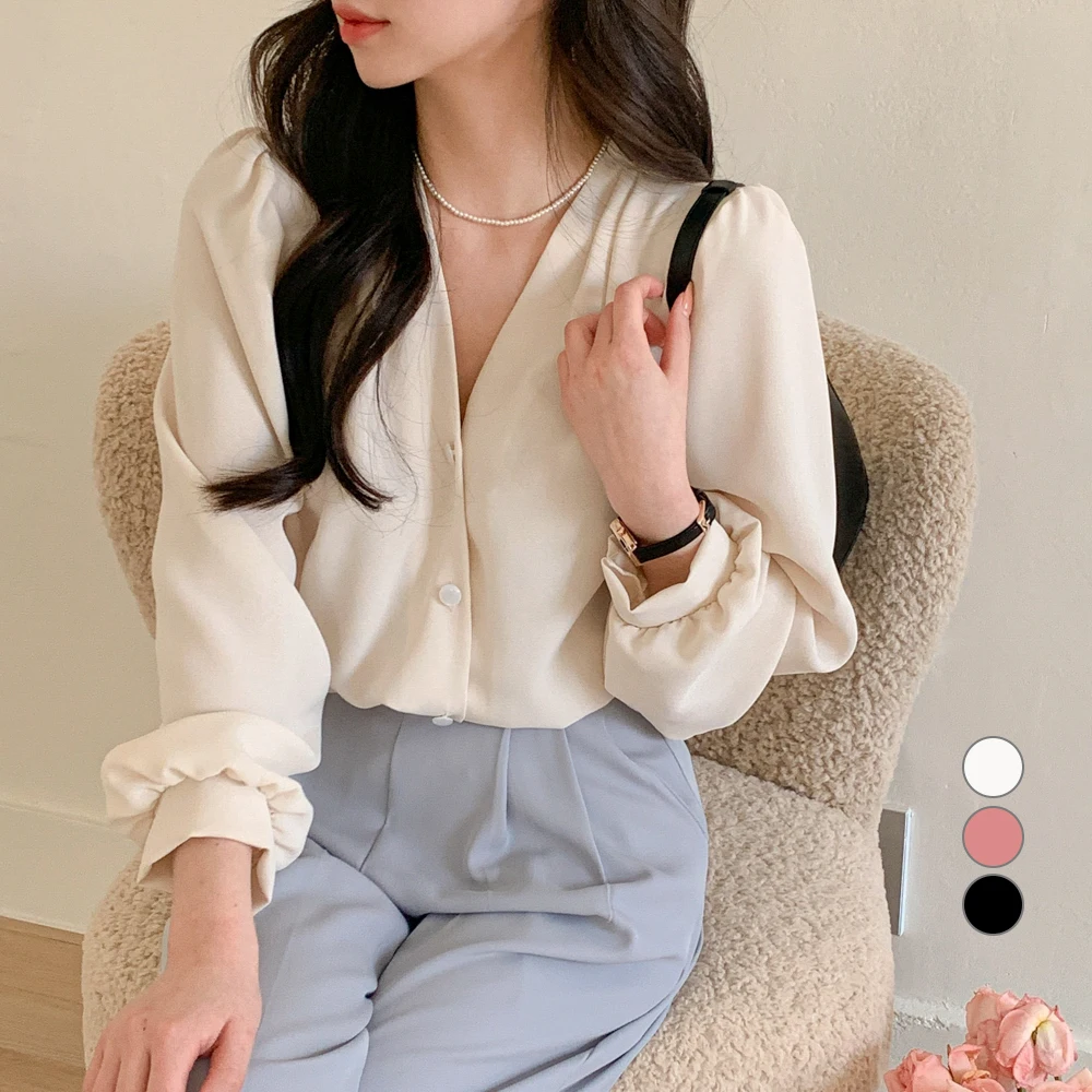 

퍼프셔링 무지 블라우스