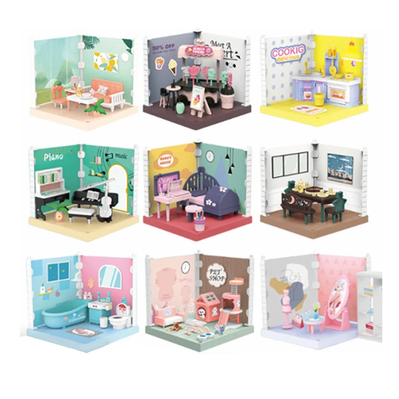 

Doll House DIY House Scene Doll House with Lights Different Home Scene Sets,Bubble Mat Toys for Children Miniature Items