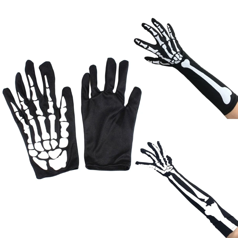 

L5YD Skeleton Full Finger Gloves Bone Print Halloween Gloves Costume Accessory